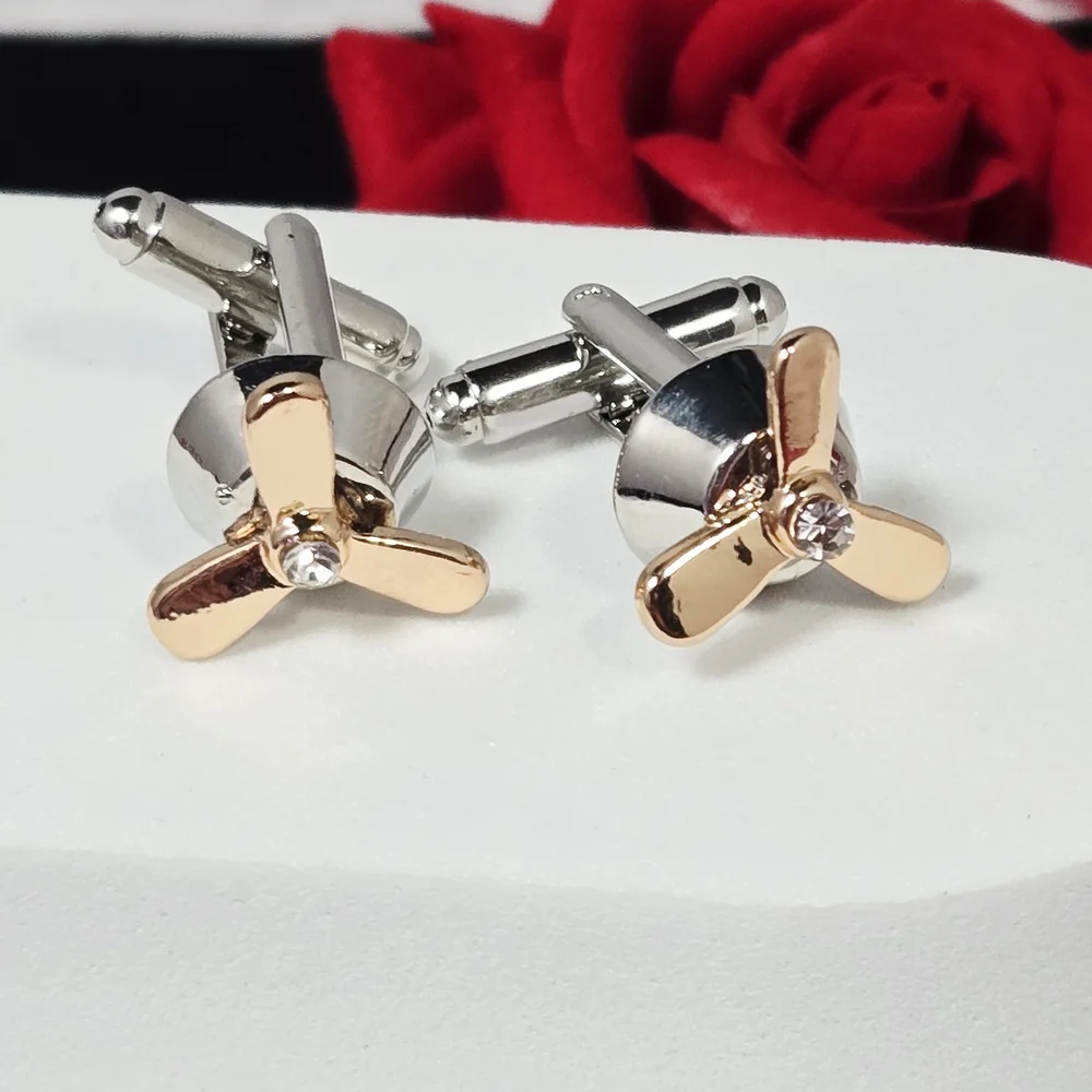 Propeller Cufflinks Men’s Novelty French Cuff Silver Bullet Back Aviator Gift